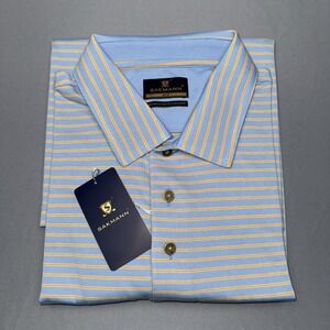 NWT Sakmann Mens Pima‎ Cotton Golf/Polo Shirt in Light Blue w/Stripes Size XL